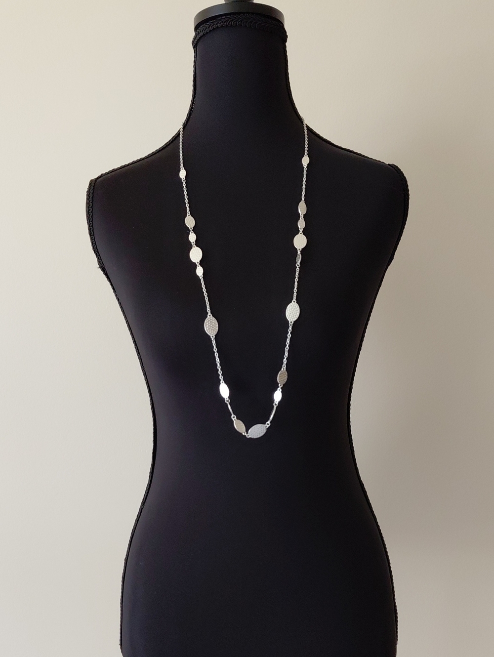 Classic Silver Disc Long Necklace - Silver